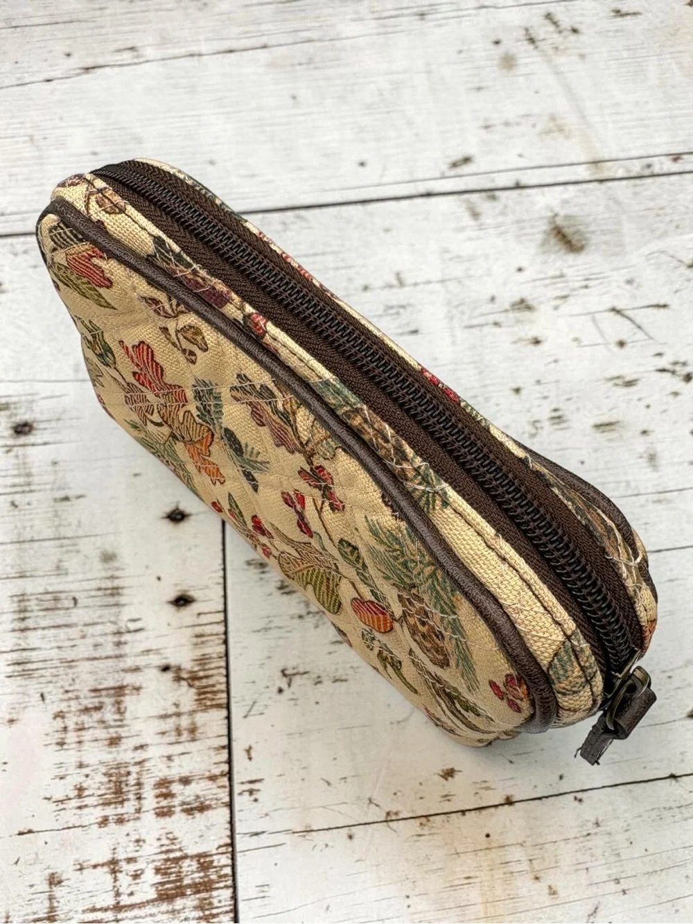 Y2K Longaberger Fabric Zip Cosmetic Bag “Autumn Path” Pattern Clutch Wallet EUC